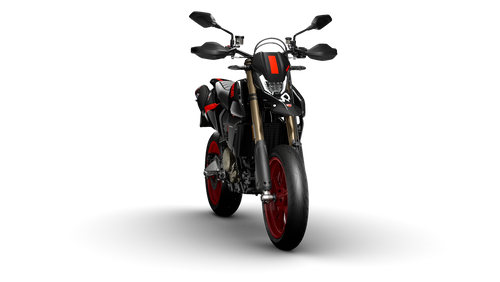 2026 Ducati Hypermotard 698 Mono NERA motorcycle in black with red alloy wheels.
