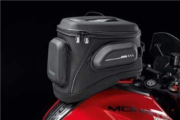 DUCATI TANK BAG WITH TANK-LOCK FASTENER.
